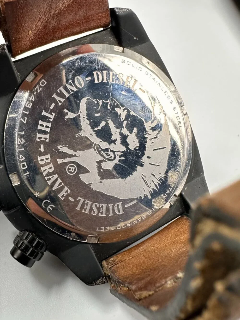 Diesel Overflow Chronograph Watch Mens Black Dial 50MM Brown Band New Battery